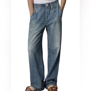 Rag & Bone Miramar Trompe L'oeil Elastic Waist High-Rise Sweatpant Jeans,Size XS